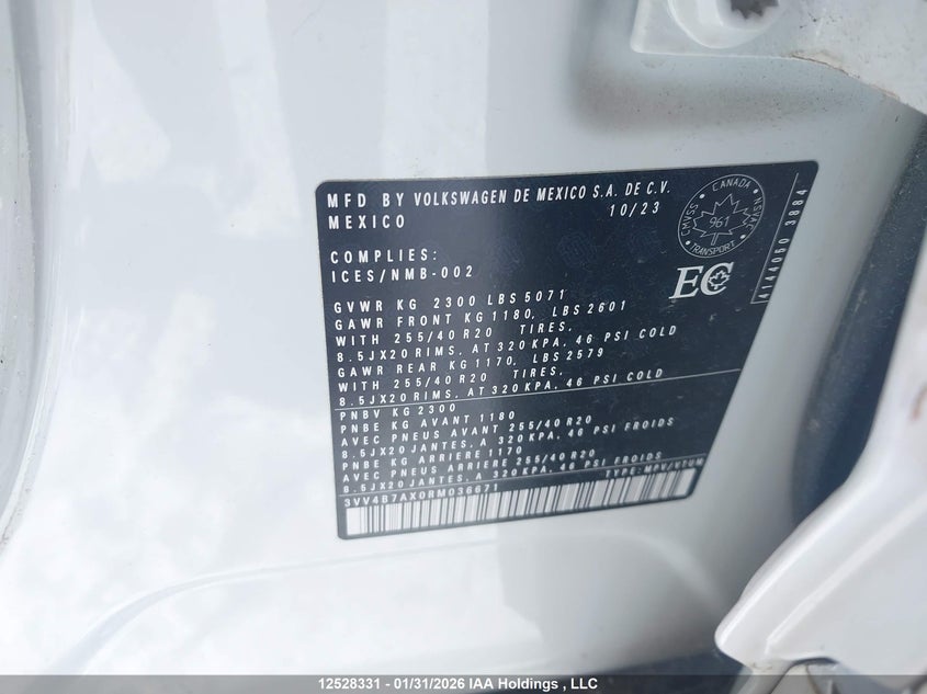 2024 Volkswagen Tiguan VIN: 3VV4B7AX0RM036671 Lot: 12528331