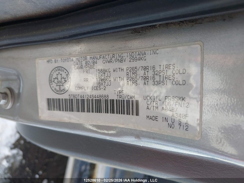 2004 Toyota Tundra Double Cab Sr5 VIN: 5TBDT44124S448688 Lot: 12528610