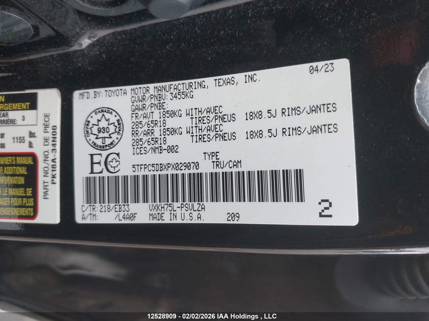 2023 Toyota Tundra Crewmax Limited/Crewmax Trd Pro VIN: 5TFPC5DBXPX029070 Lot: 12528909