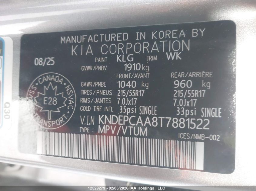 2026 Kia Seltos Lx VIN: KNDEPCAA8T7881522 Lot: 12529279
