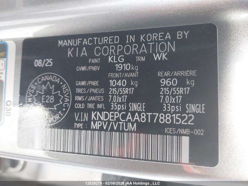 2026 Kia Seltos Lx VIN: KNDEPCAA8T7881522 Lot: 12529279