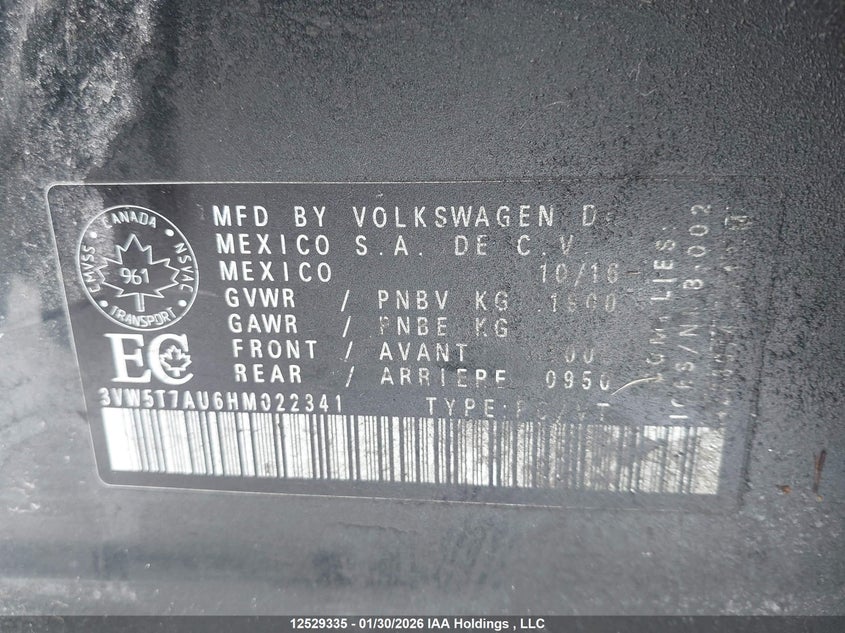 2017 Volkswagen Gti S VIN: 3VW5T7AU6HM022341 Lot: 12529335