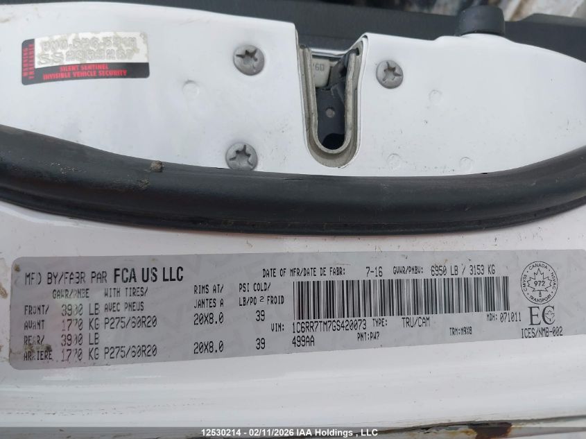 2016 Ram 1500 Slt VIN: 1C6RR7TM7GS420073 Lot: 12530214