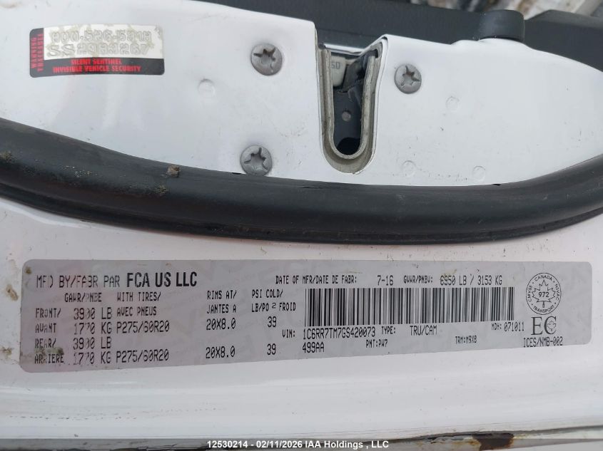 2016 Ram 1500 Slt VIN: 1C6RR7TM7GS420073 Lot: 12530214