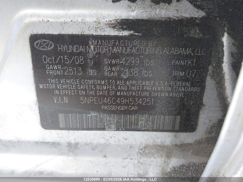 2009 Hyundai Sonata Limited VIN: 5NPEU46C49H534251 Lot: 12530890