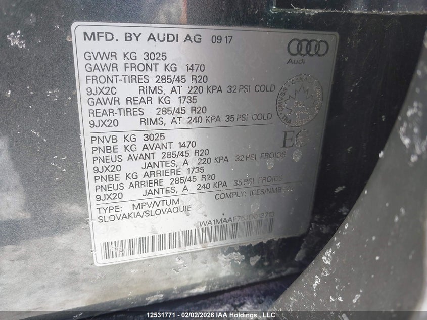 2018 Audi Q7 3.0T Progressiv VIN: WA1MAAF75JD013713 Lot: 12531771