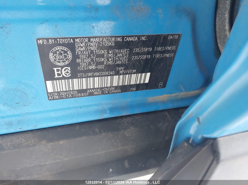 2019 TOYOTA RAV 4 RAV4 TRAIL 2.5L I-4 DI, DOHC, VVT, 203HP