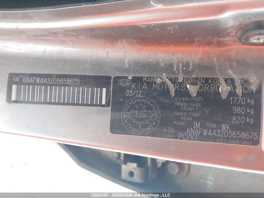 2013 Kia Forte 2.4L Sx/2.4L Sx Luxury VIN: KNAFW4A32D5658675 Lot: 12532157