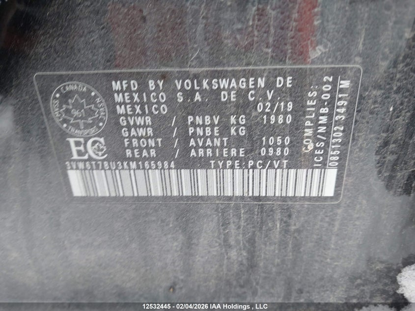 2019 Volkswagen Jetta Gli 35Th Edition VIN: 3VW6T7BU3KM165984 Lot: 12532445