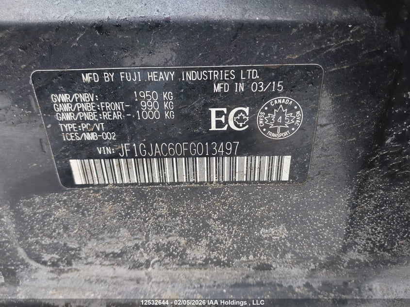 2015 Subaru Impreza 2.0I Limited Package VIN: JF1GJAC60FG013497 Lot: 12532644