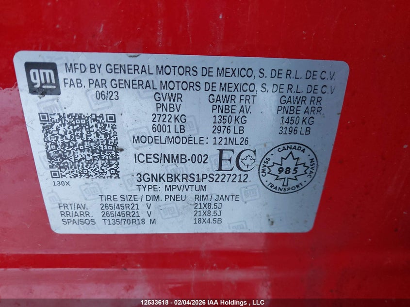 2023 Chevrolet Blazer Rs VIN: 3GNKBKRS1PS227212 Lot: 12533618