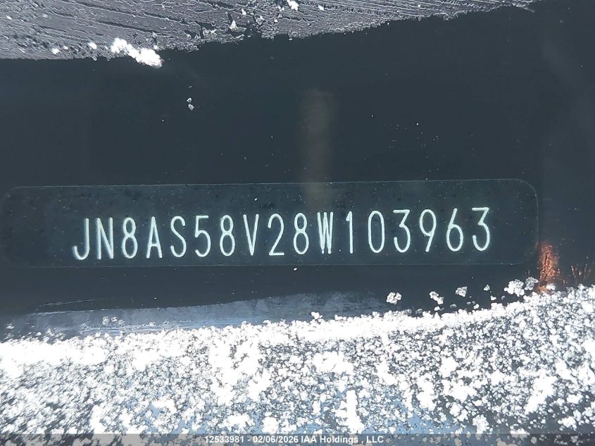 2008 Nissan Rogue S VIN: JN8AS58V28W103963 Lot: 12533981