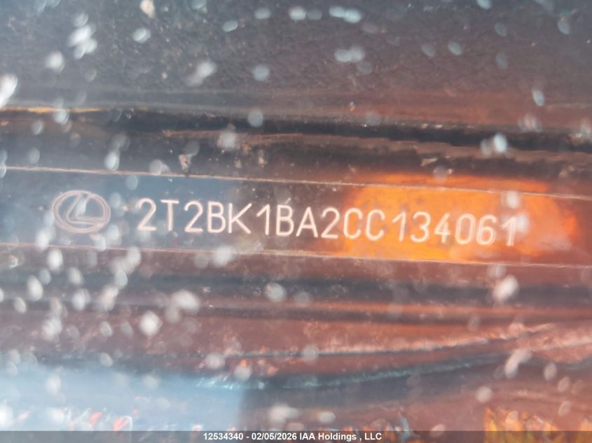 2012 Lexus Rx 350 VIN: 2T2BK1BA2CC134061 Lot: 12534340