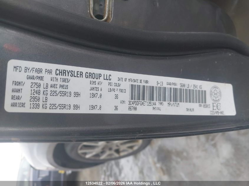 2014 Dodge Journey R/T VIN: 3C4PDDFGXET125144 Lot: 12534522