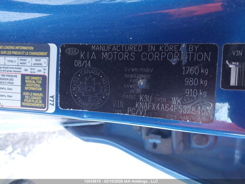 2015 KIA FORTE SEDAN 1.8L I-4 DOHC, VVT, 145HP