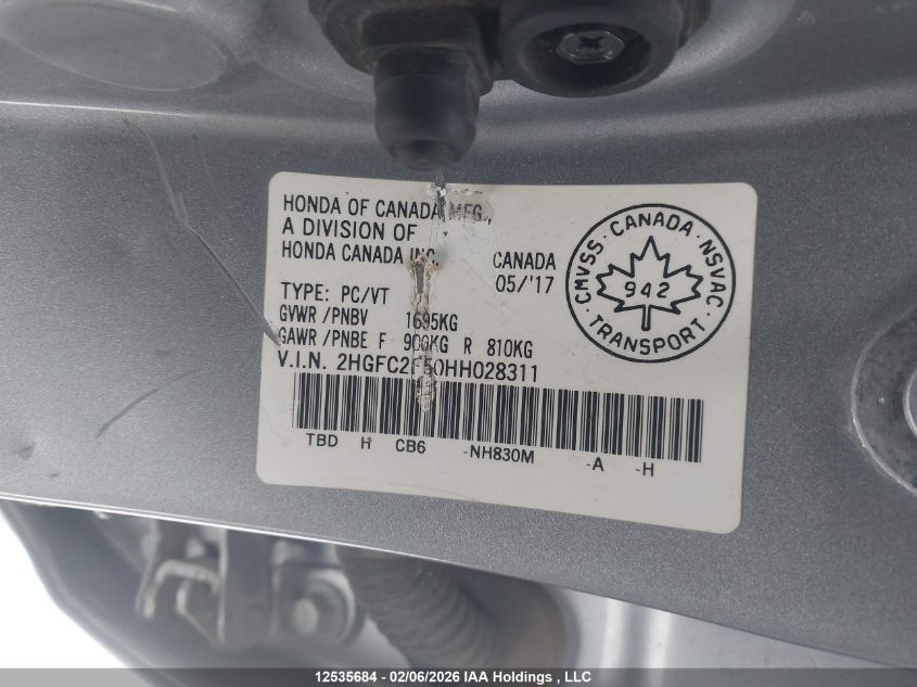 2017 Honda Civic Lx VIN: 2HGFC2F50HH028311 Lot: 12535684