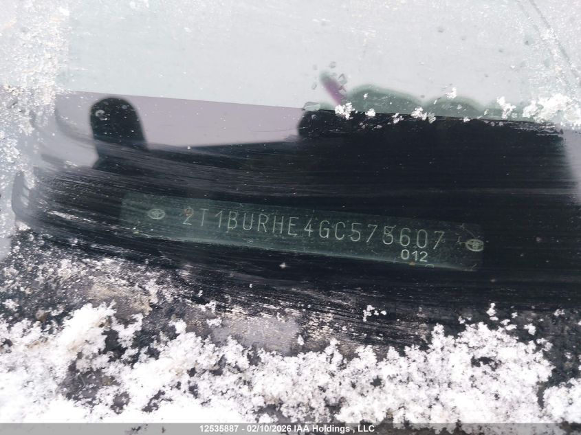 2016 Toyota Corolla L/Le/Le Pls/Prm/S/S Pls VIN: 2T1BURHE4GC575607 Lot: 12535887