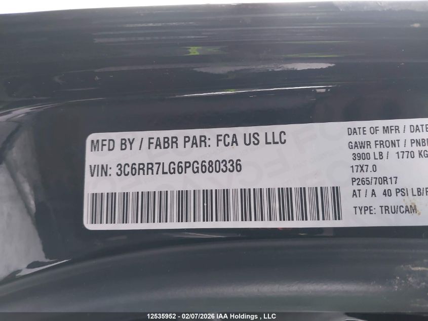 2023 Ram 1500 Classic Slt VIN: 3C6RR7LG6PG680336 Lot: 12535952