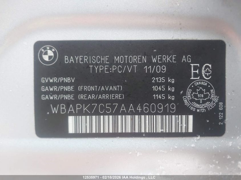 2010 BMW 328I xDrive VIN: WBAPK7C57AA460919 Lot: 12535971