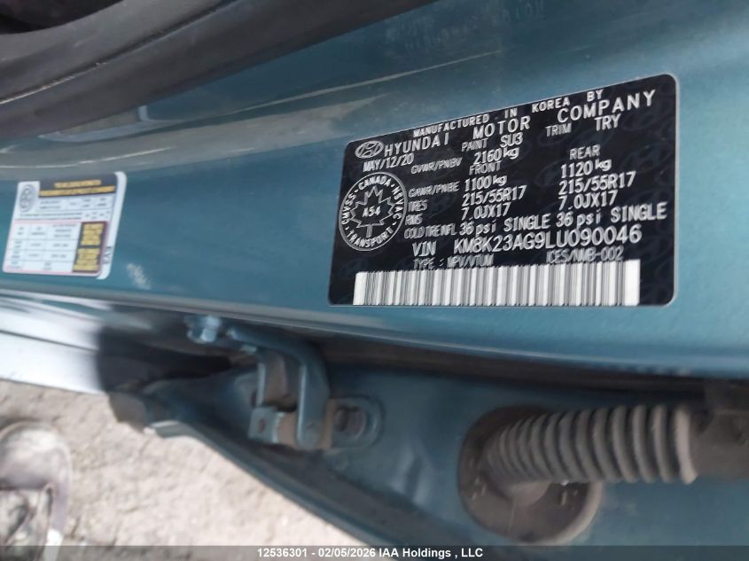 2020 Hyundai Kona Sel VIN: KM8K23AG9LU090046 Lot: 12536301