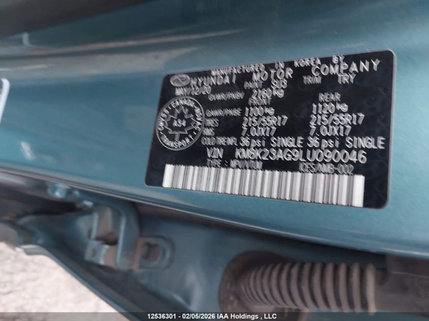 2020 Hyundai Kona Sel VIN: KM8K23AG9LU090046 Lot: 12536301