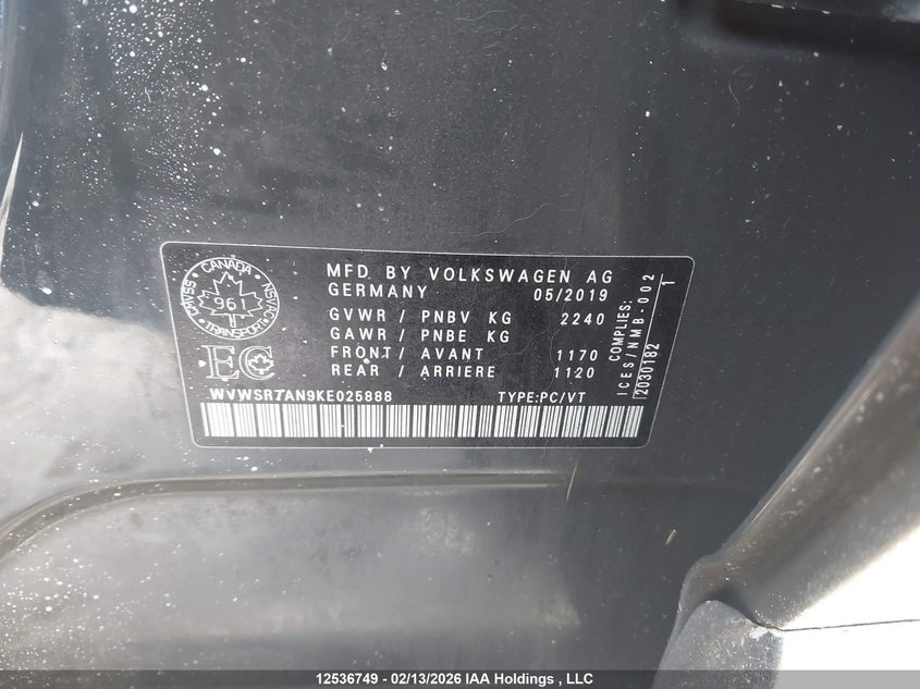 2019 Volkswagen Arteon Sel VIN: WVWSR7AN9KE025888 Lot: 12536749