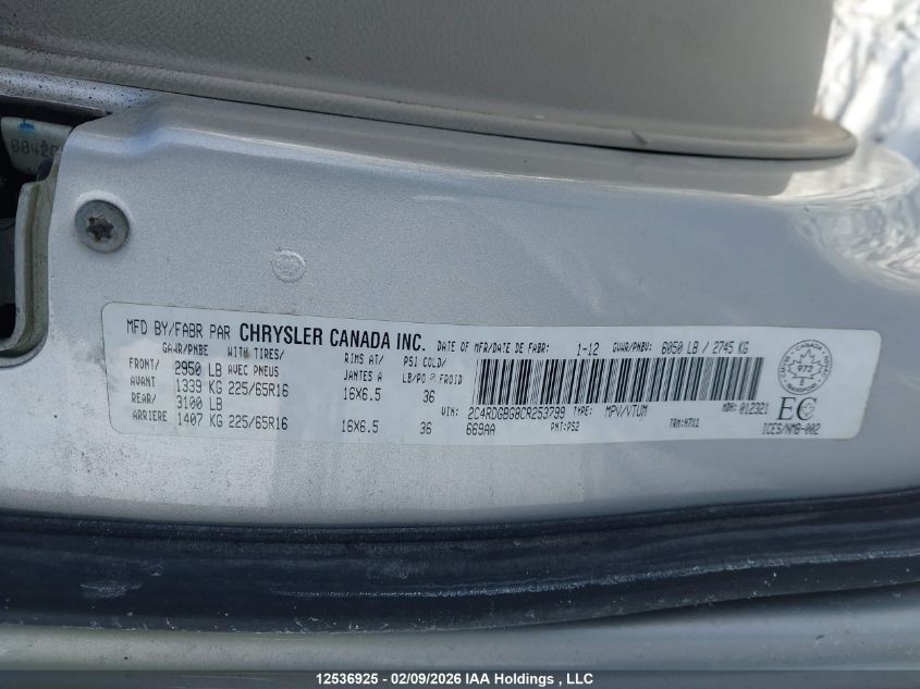 2012 Dodge Grand Caravan Se VIN: 2C4RDGBG8CR253799 Lot: 12536925