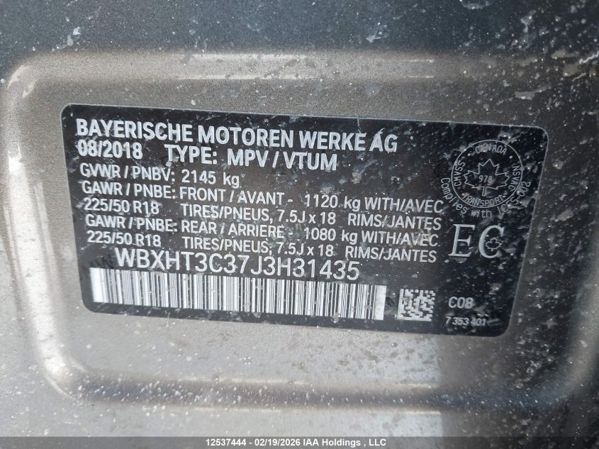 2018 BMW X1 xDrive28I VIN: WBXHT3C37J3H31435 Lot: 12537444