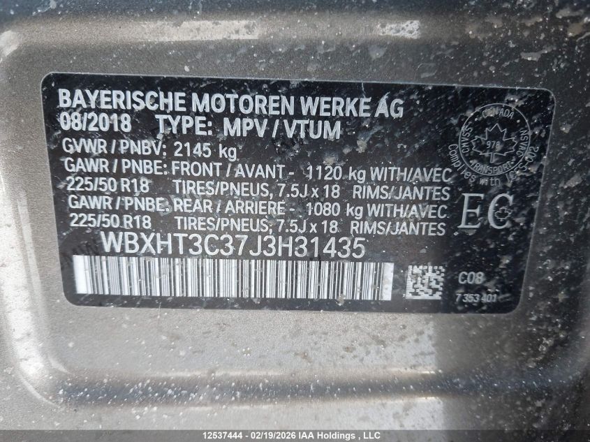 2018 BMW X1 xDrive28I VIN: WBXHT3C37J3H31435 Lot: 12537444