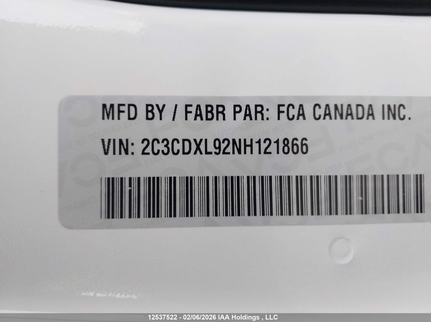 2022 Dodge Charger Srt Hellcat VIN: 2C3CDXL92NH121866 Lot: 12537522