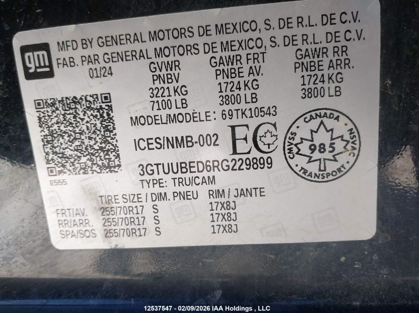 2024 GMC Sierra K1500 Sle VIN: 3GTUUBED6RG229899 Lot: 12537547