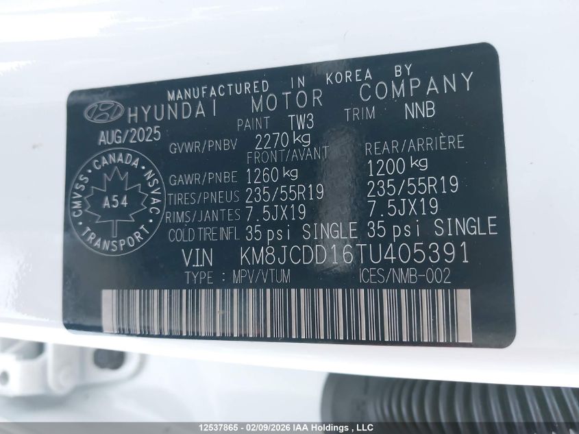 2026 Hyundai Tucson Sel Convenience VIN: KM8JCDD16TU405391 Lot: 12537865