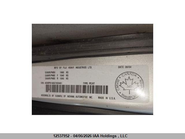 2005 Subaru Legacy VIN: 4S3BP616057320461 Lot: 12537952