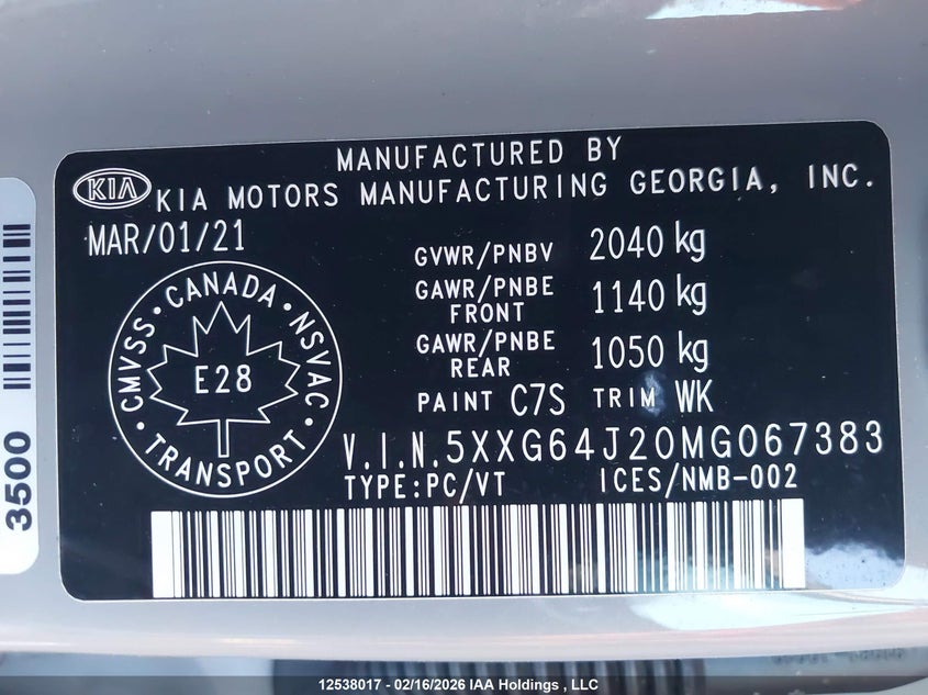 2021 Kia K5 VIN: 5XXG64J20MG067383 Lot: 12538017