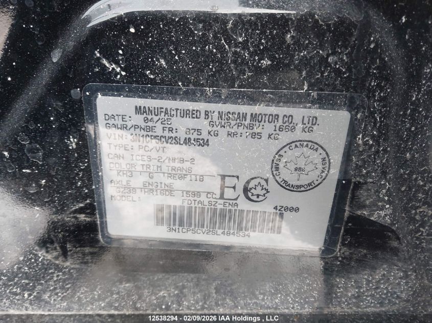 2025 Nissan Kicks Play Sv VIN: 3N1CP5CV2SL484534 Lot: 12538294