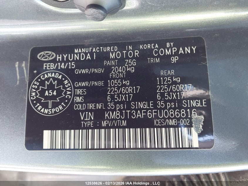 2015 Hyundai Tucson Gls VIN: KM8JT3AF6FU086816 Lot: 12538626