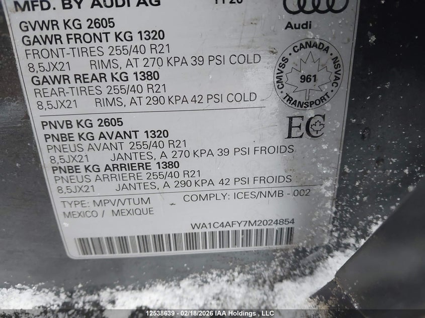 2021 Audi Sq5 3.0T Technik/55 Technik VIN: WA1C4AFY7M2024854 Lot: 12538639