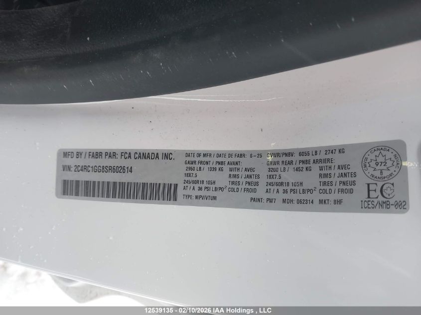 2025 Chrysler Pacifica Limited VIN: 2C4RC1GG8SR602614 Lot: 12539135