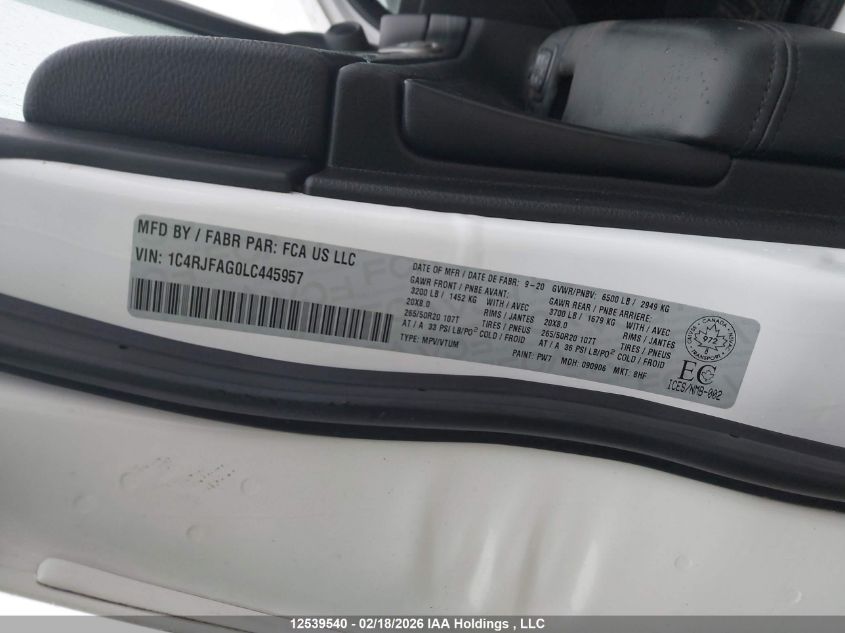 2020 Jeep Grand Cherokee Altitude VIN: 1C4RJFAG0LC445957 Lot: 12539540