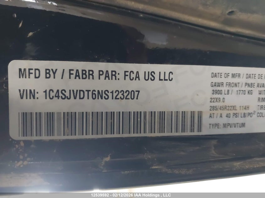 2022 Jeep Wagoneer Series Iii VIN: 1C4SJVDT6NS123207 Lot: 12539592