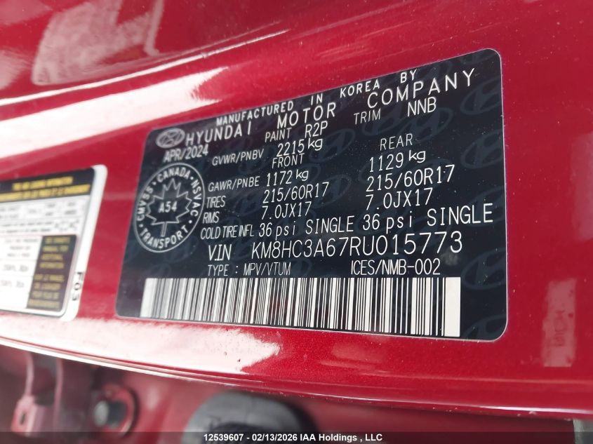 2024 Hyundai Kona Electric Preferred VIN: KM8HC3A67RU015773 Lot: 12539607
