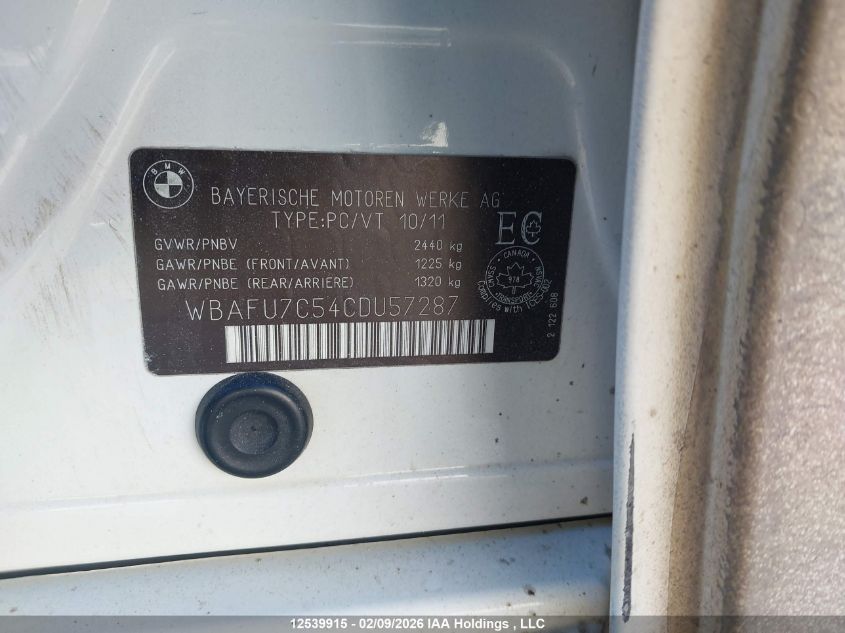 2012 BMW 535I xDrive VIN: WBAFU7C54CDU57287 Lot: 12539915