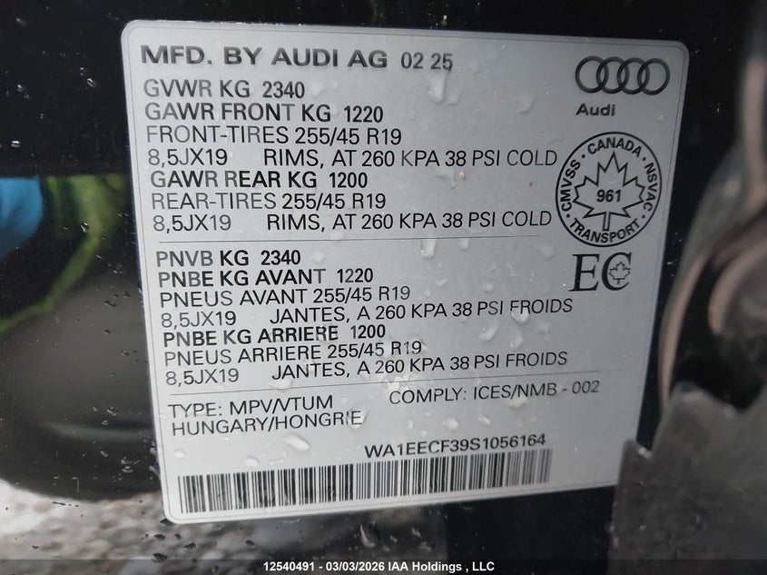2025 Audi Q3 Premium Plus S Line 45 VIN: WA1EECF39S1056164 Lot: 12540491