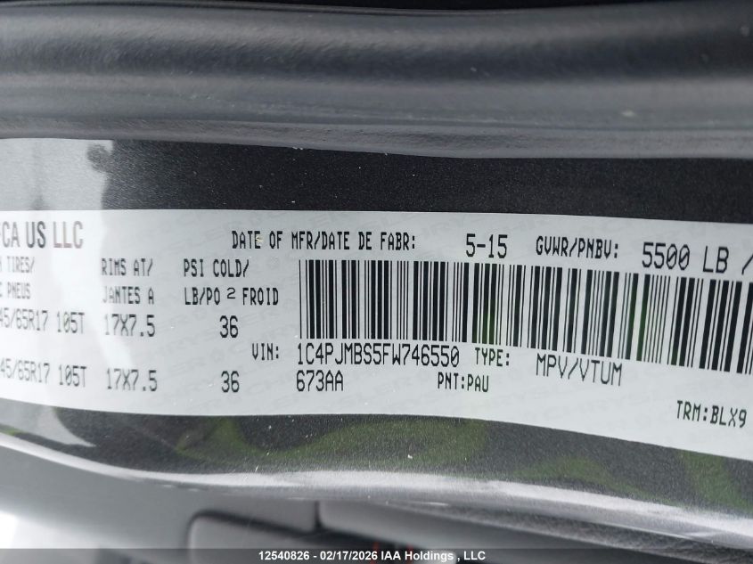 2015 Jeep Cherokee Trailhawk VIN: 1C4PJMBS5FW746550 Lot: 12540826