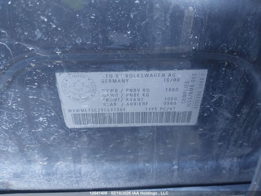 2009 Volkswagen Cc Sport VIN: WVWML73C29E531384 Lot: 12541408