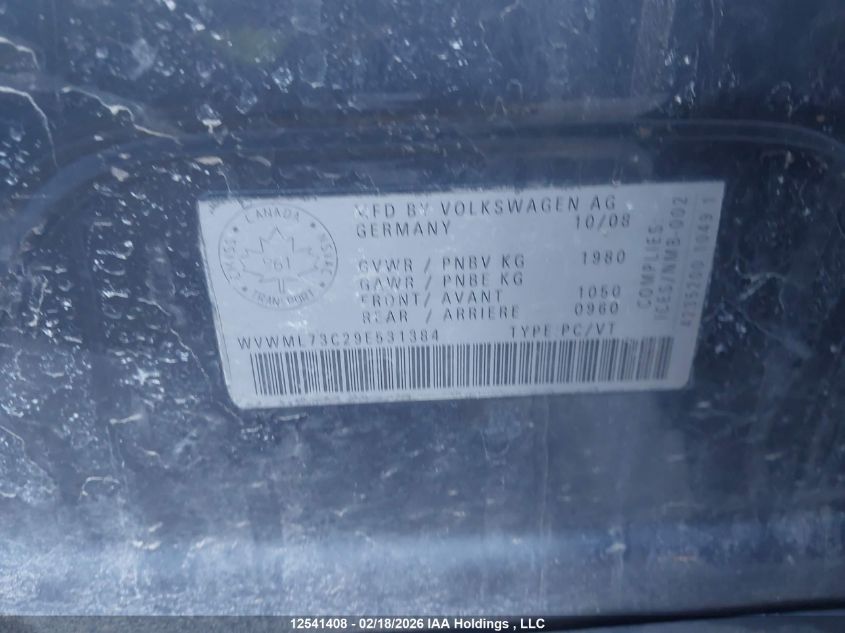 2009 Volkswagen Cc Sport VIN: WVWML73C29E531384 Lot: 12541408