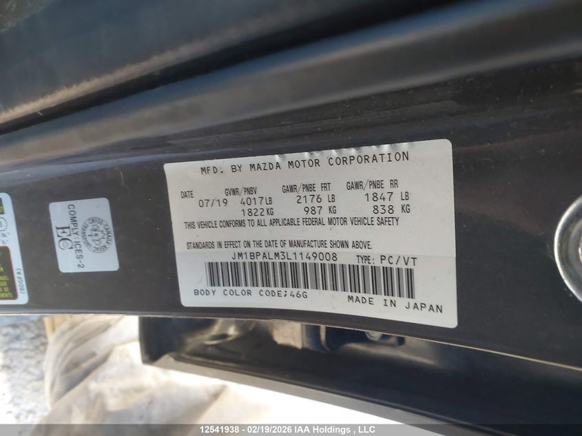 2020 Mazda Mazda3 VIN: JM1BPALM3L1149008 Lot: 12541938