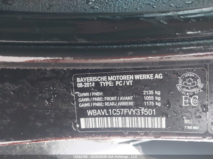 2015 BMW X1 xDrive28I VIN: WBAVL1C57FVY31501 Lot: 12542160