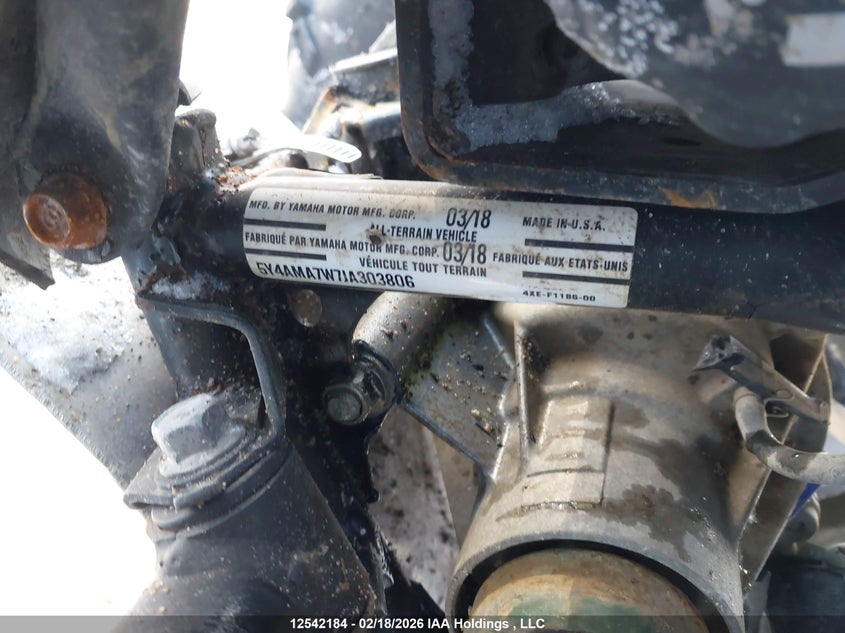 2018 Yamaha Yfm700 Fwad VIN: 5Y4AMA7W7JA303806 Lot: 12542184