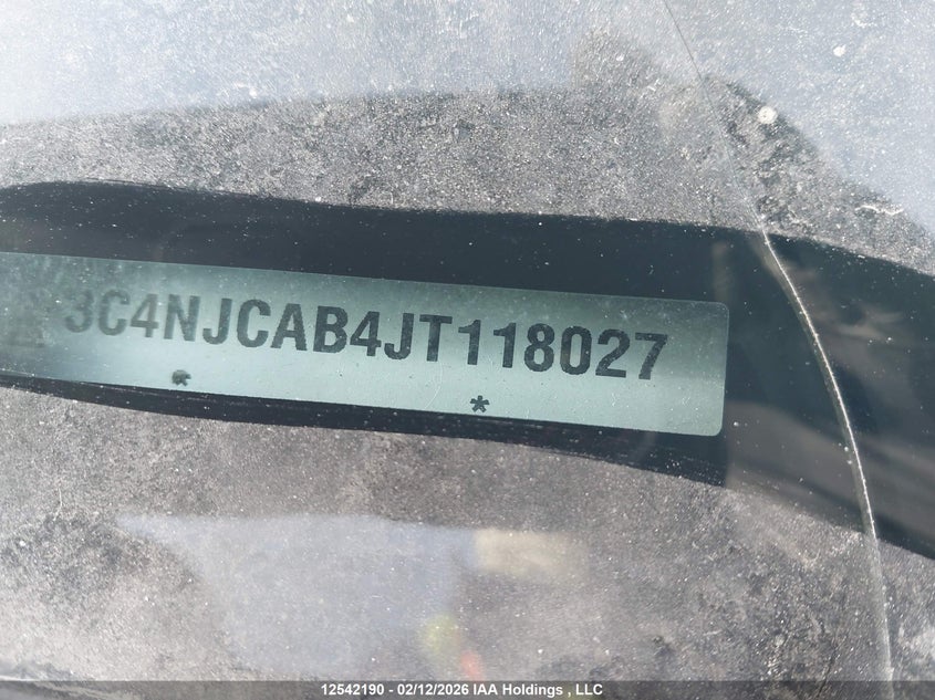 2018 Jeep Compass Sport VIN: 3C4NJCAB4JT118027 Lot: 12542190